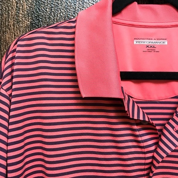 Roundtree & Yorke Performance Orange Navy Stripe Golf Polo Shirt Mens Size XXL - Picture 10 of 11